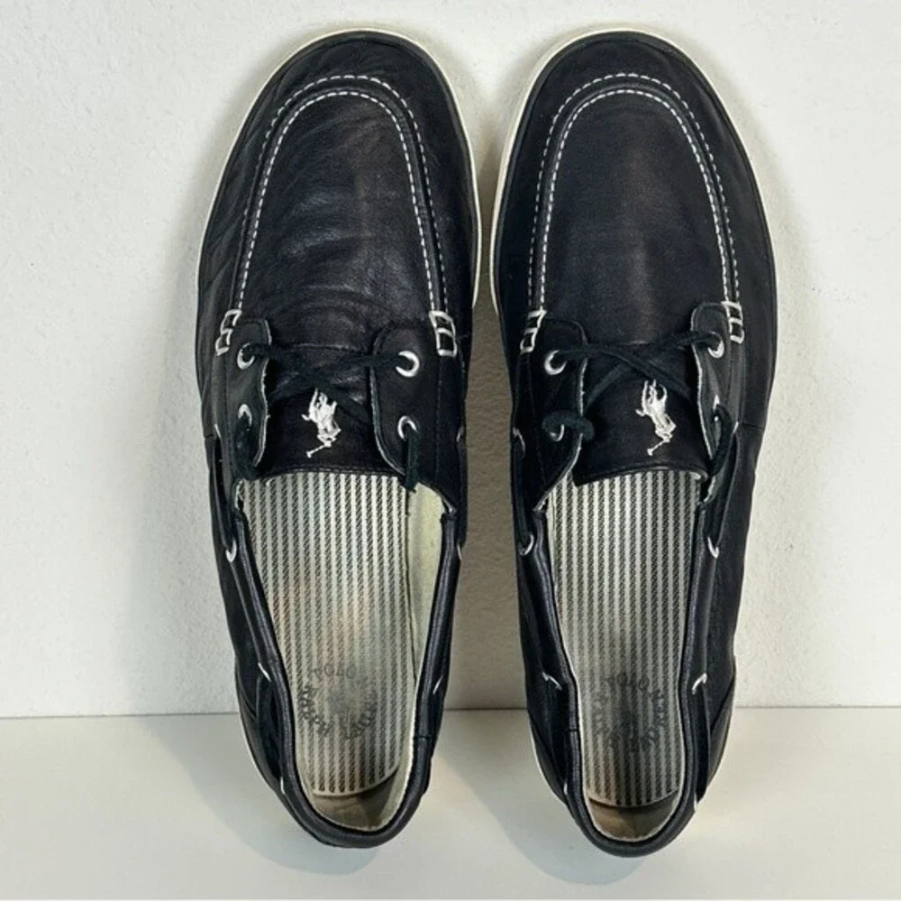 Polo Ralph Lauren Sander Leather Boat Loafers Black 13D